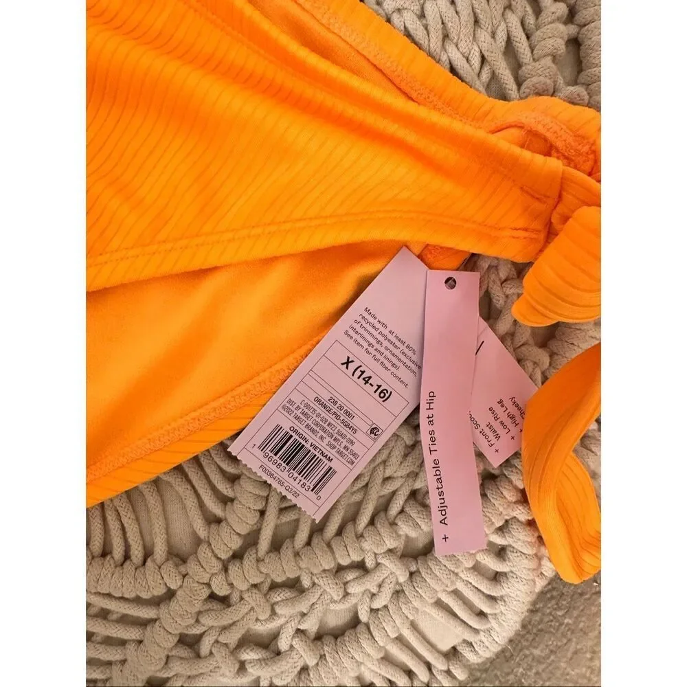Wild Fable Orange Ribbed Tie Side Plus Size Bikini Swim Bottoms Size 14/16